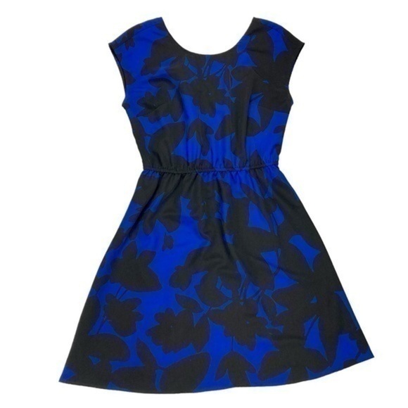 Old Navy Dress Womens Size Small Blue Black Floral Cap Sleeve Elastic Waist Midi - Picture 2 of 12